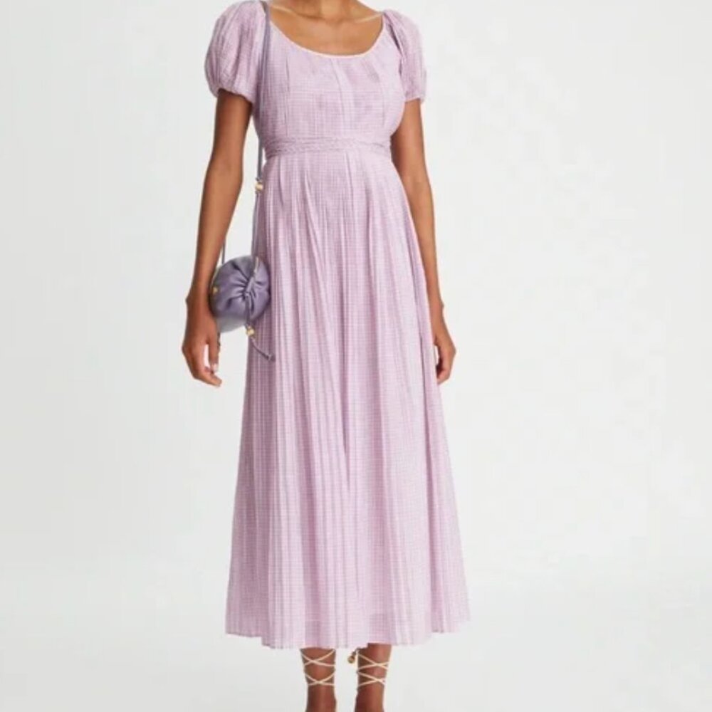 NWT Tory Burch Purple Plaid Pleated Dress Size 12